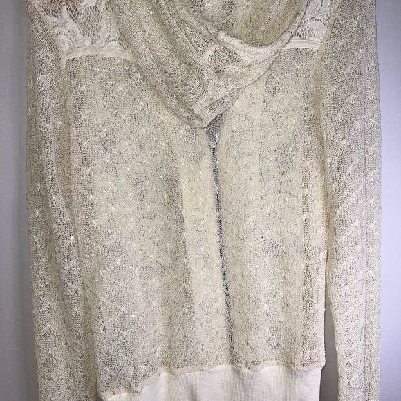 NWT Miss Me Lace Zip Hoodie Cream Ivory Sweater Sheer Knit Hooded Jacket M Boho - Picture 4 of 7